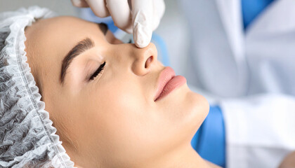 Naklejka premium A doctor who checks the patient's face before performing plastic surgery.