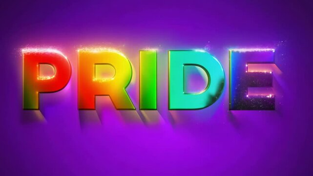 3d render colorful pride text animation. Vibrant gradient neon text animated video.