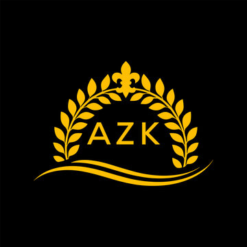 AZK Letter Logo. Luxury Laurel Wreath Logo with AZK Letters on Black Background.
