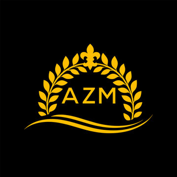 AZM Letter Logo. Luxury Laurel Wreath Logo with AZM Letters on Black Background.
