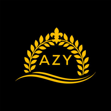 AZY Letter Logo. Luxury Laurel Wreath Logo with AZY Letters on Black Background.
