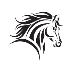 Fototapeta premium Striking Tribal Horse Head Vector Design with Intricate Black and White Details: A Majestic Animal Illustration for Modern Creative Projects