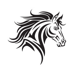 Obraz premium Striking Tribal Horse Head Vector Design with Intricate Black and White Details: A Majestic Animal Illustration for Modern Creative Projects