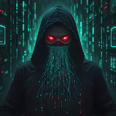 A hacker in a hoodie, representing the threat of cybercrime,Concept of cybersecurity and hacking