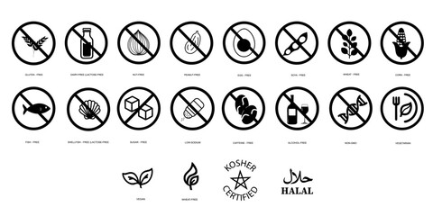 Allergen-Free Vector Icons Pack | Clean Label No-Allergy Symbol Set for Packaging