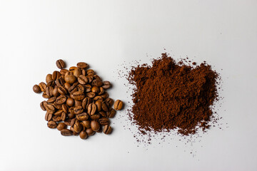 coffee beans and ground coffee