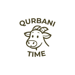 goat logo with “Qurbani Time” text, perfect for Eid al-Adha-themed T-shirts, merchandise, and Islamic festival branding.