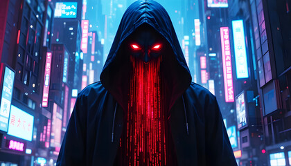 A hacker in a hoodie, representing the threat of cybercrime,Concept of cybersecurity and hacking