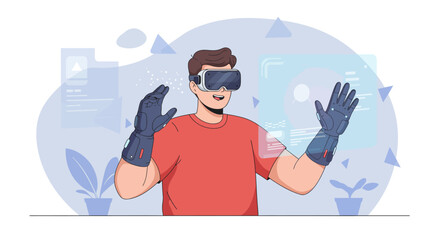 VR Experience with Futuristic Gloves and Interface