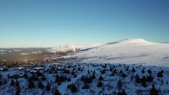Aerial Drone View of Winter Landscape in Trysil Norway - Panning Shot