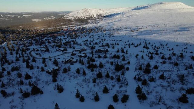 Aerial Drone View of Winter Landscape in Trysil Norway - Dolly Shot