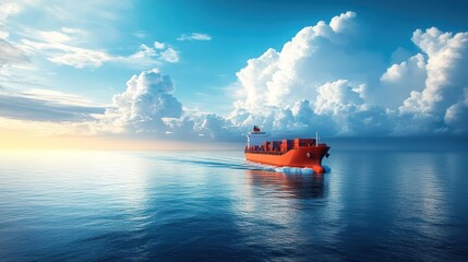 Cargo ship sunset ocean shipping transport clouds