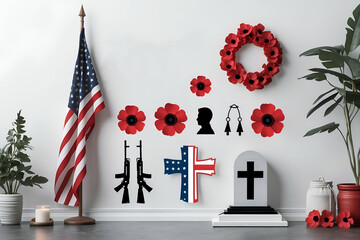 Remembrance day decor wall art american flag poppies