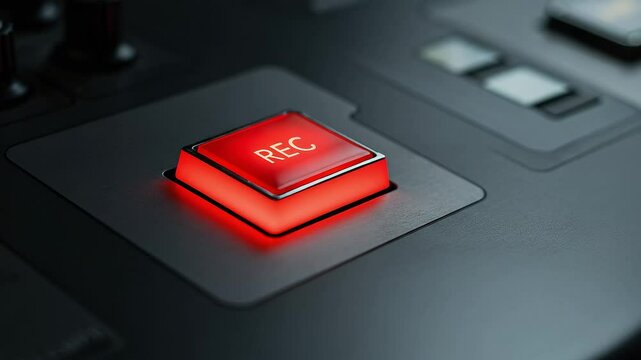 Recording button illuminated in red on digital recording device  