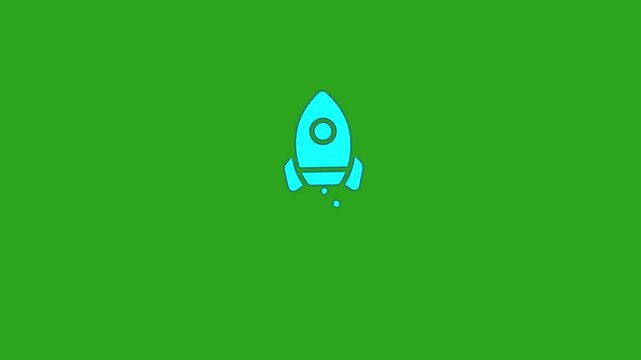 glowing neon line circle rocket icon animation