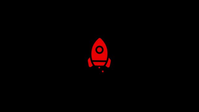 glowing neon line circle rocket icon animation