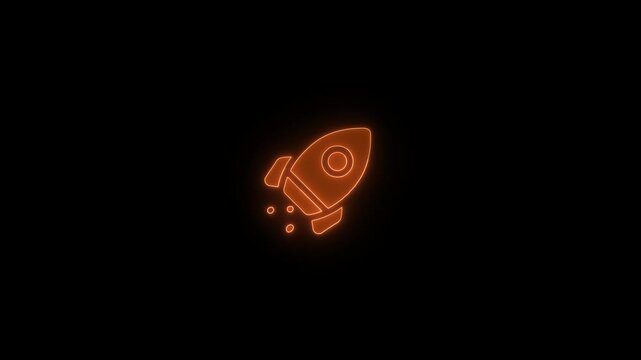 glowing neon line circle rocket icon animation