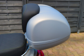 plastic grey motorcycle top case in rear scooter gray motorbike spacious transport and protect...