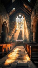 Obraz premium Sunbeams Illuminating Ancient Church Interior