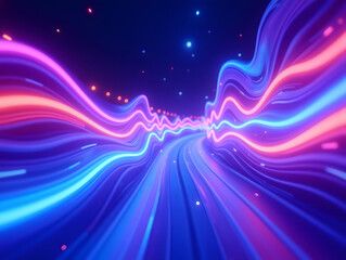 Speed lines background with lines and particles, abstract neon design concept illustration