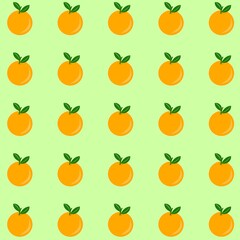 Seamless pattern of oranges with green leaves on a green background. Perfect for fresh, fruity, and vibrant-themed designs