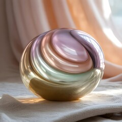 Glossy Abstract 3D Swirl Sculpture on Minimal Pedestal with Pastel Colors