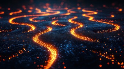 Abstract glowing streams on dark surface