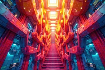 Abstract geometric shapes forming a cohesive interior design repeat, colorful, style