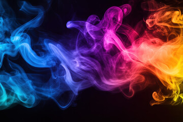 Obraz premium A suitable and easy-to-understand sentence for naming the image could be: Colorful smoke swirling on a dark background