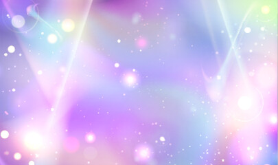 Glitter rainbow pastel background - dreamy color gradient with shimmering light particles, flare and bokeh effect. Magical sparkly fantasy texture, iridescent holographic fairytale girly backdrop. © klyaksun