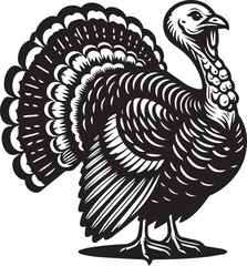 Black and White Turkey Bird Vector Illustration