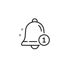 Outline Notification Bell with Number One Icon in Black and White