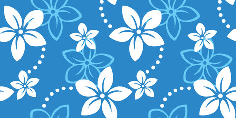 Abstract blue and white floral art seamless pattern. Trendy contemporary floral nature shape background illustration. Natural organic plants leaves prints artwork wallpaper. Vintage spring