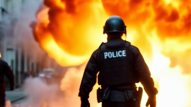 Explosive confrontation unfolds in urban area as police respond to civil unrest