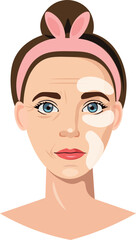 woman apply facial mask patches on tired face skin