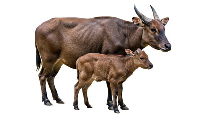  Tamaraw mother with her calf, small and sturdy frame, matching dark coats, both with short legs and horn buds