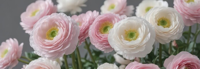 Delicate pink & white ranunculus blooms, close-up view ,  white ranunculus, texture
