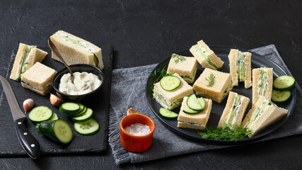 cucumber sandwiches with tasty cream cheese spread