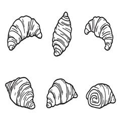 classic french croissants line art vector icon set