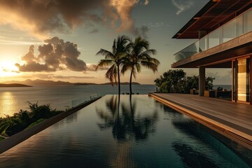 Fototapeta premium Beautiful modern luxury home tropical pool architecture.