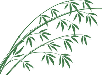 Minimal green bamboo branches vector on white background, ideal for Asian-inspired wall art, eco-themed packaging, organic textile prints, and natural decorative surface designs.
