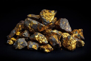 Fototapeta premium Gold nuggets pile wealth concept mineral ore