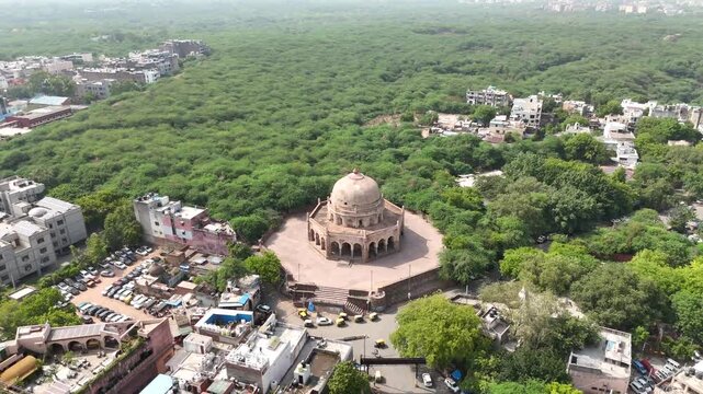 An Aerial Shot of Bhool Bhulaiya Monument at Mehrauli, New Delhi, India
