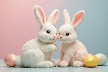Obraz premium Adorable Easter bunny decoration, perfect for spring Pastel colors, fluffy tail , vintage, rabbit