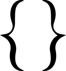 Text brackets icon. Black quotation marks. Curly braces, double symmetric and angle. Vintage typographic symbol calligraphic quote frame. Doodle, element lettering. Vector for punctuation math.