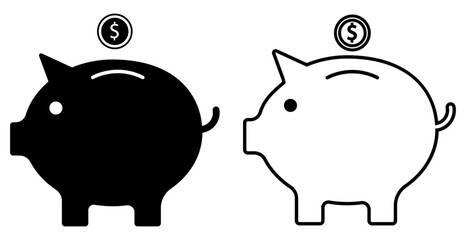 Money saving icons in  black and white colors