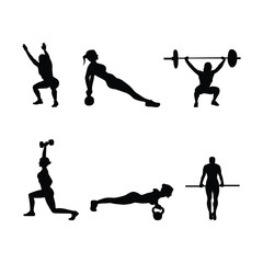 Silhouette Illustration of Girls set Athletes Performing Various Workouts  Vector Set of Girls setEngaged in Fitness, Training, and Sports Activities