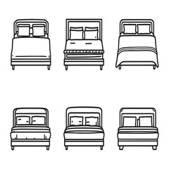clean double bed vector line drawing illustration