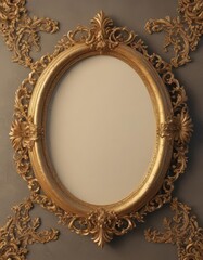 Gilded oval frame with ornate floral details showcases a royal emblem  ,  vector,  flower