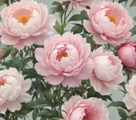 Delicate watercolor peonies & roses, vintage aesthetic  , pastel, classic, botanical